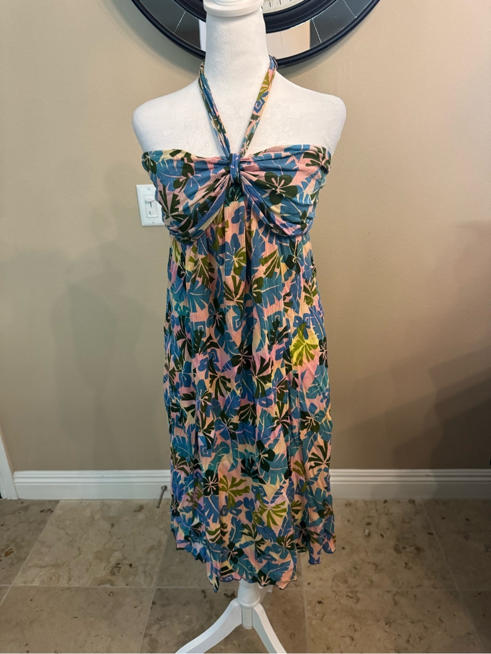 Women’s Pink & Blue Tropical Halter Dress